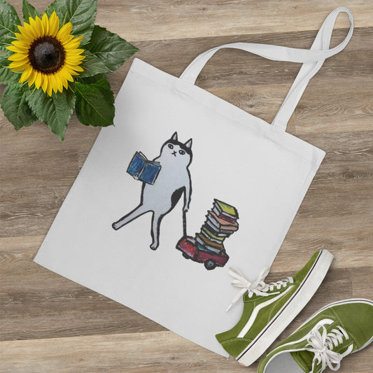 Wheel Barrow Reading Cat Tote Bag