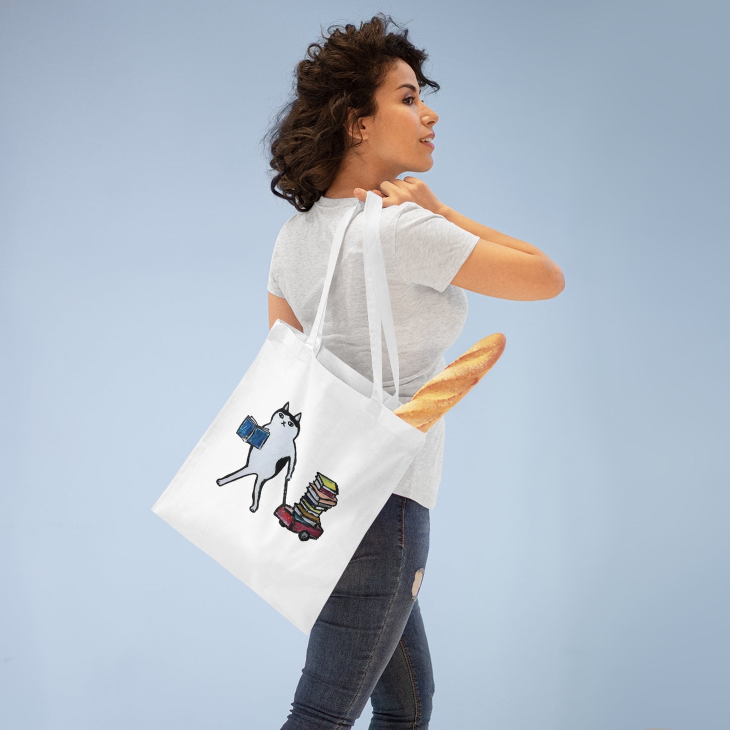 Wheel Barrow Reading Cat Tote Bag